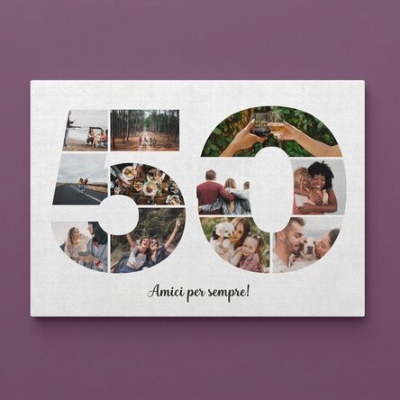 Quadro su tela personalizzato in formato orizzontale con 11 foto, modello n. 50 e messaggio di testo
