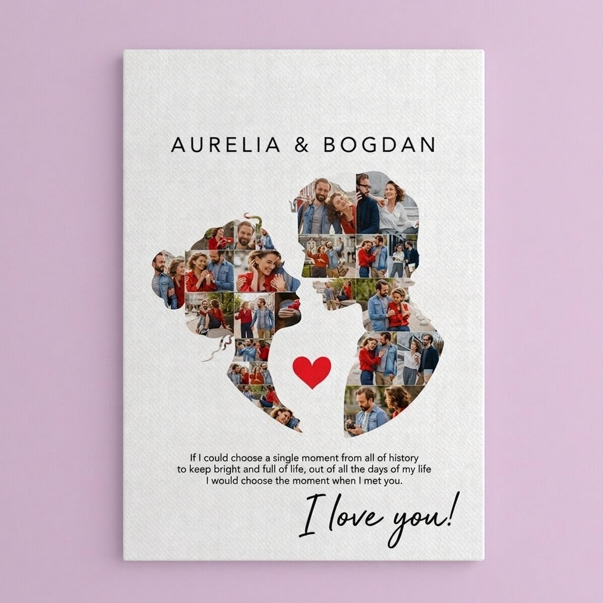 Quadro su tela personalizzato con 26 foto e testo per una coppia - Il nostro amore