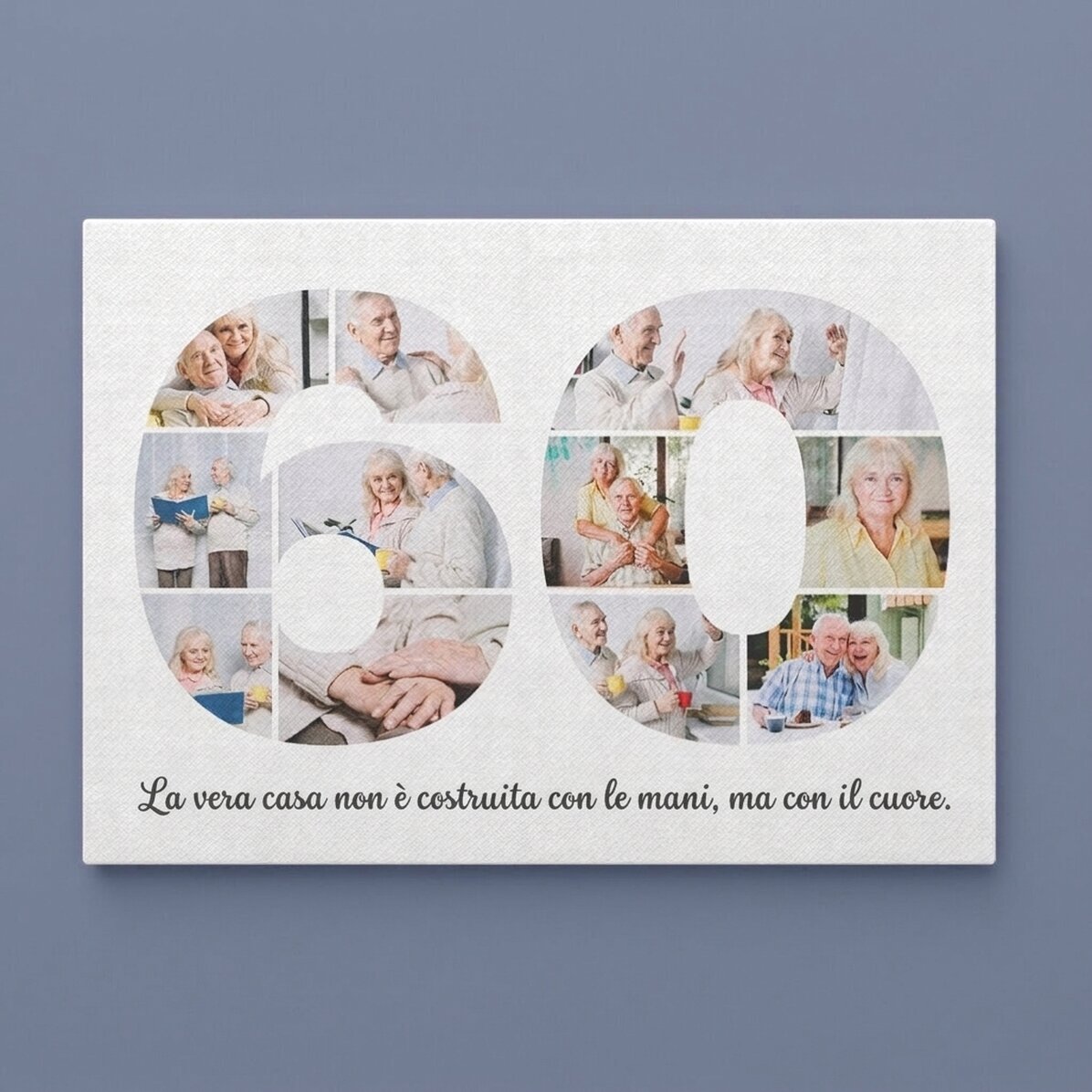 Quadro su tela personalizzato in formato orizzontale con 11 foto, modello n. 60 e messaggio di testo