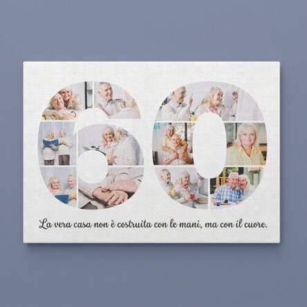 Quadro su tela personalizzato in formato orizzontale con 11 foto, modello n. 60 e messaggio di testo