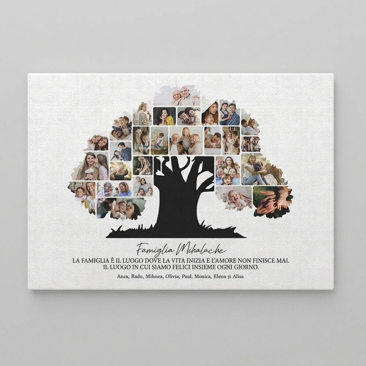 Quadro su tela personalizzato in formato orizzontale con foto e testo - La nostra famiglia