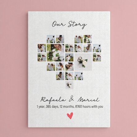 Quadro su tela personalizzato con testo e 21 foto - La nostra storia