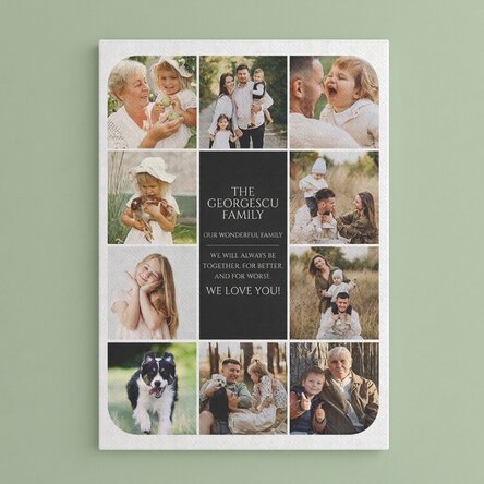 Quadro su tela personalizzato con testo e 10 foto - La nostra famiglia