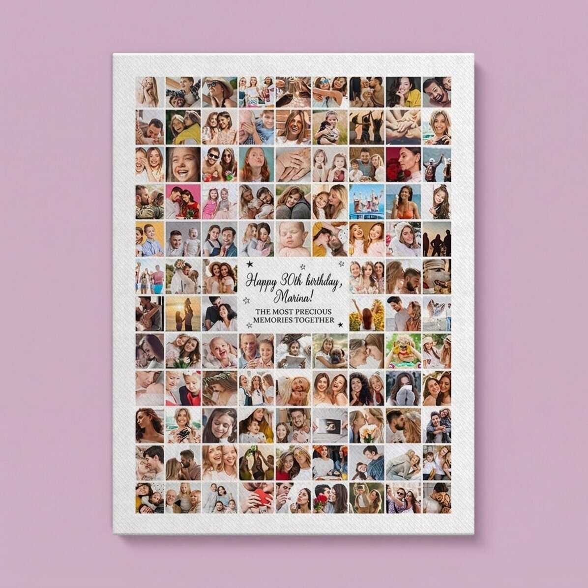 Quadro su tela personalizzato con 102 foto e un messaggio