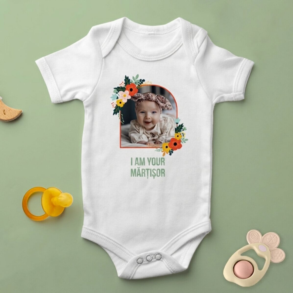 Body per bambini personalizzato con una foto e una scritta - Fiori