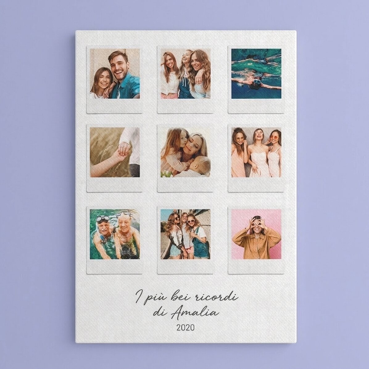Quadro su tela personalizzato con testo e 9 foto in stile Polaroid - I momenti più belli