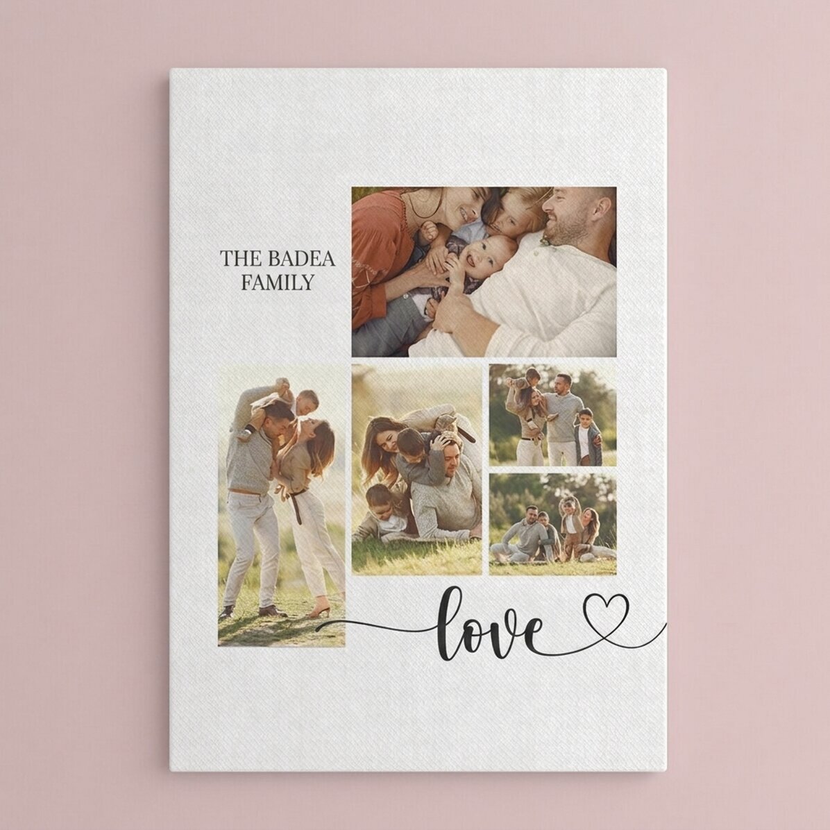 Quadro su tela personalizzato con testo e 5 foto - La nostra famiglia