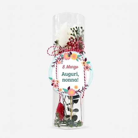 Ciondolo Martisor in vetro con fiori stabilizzati, personalizzato con un messaggio