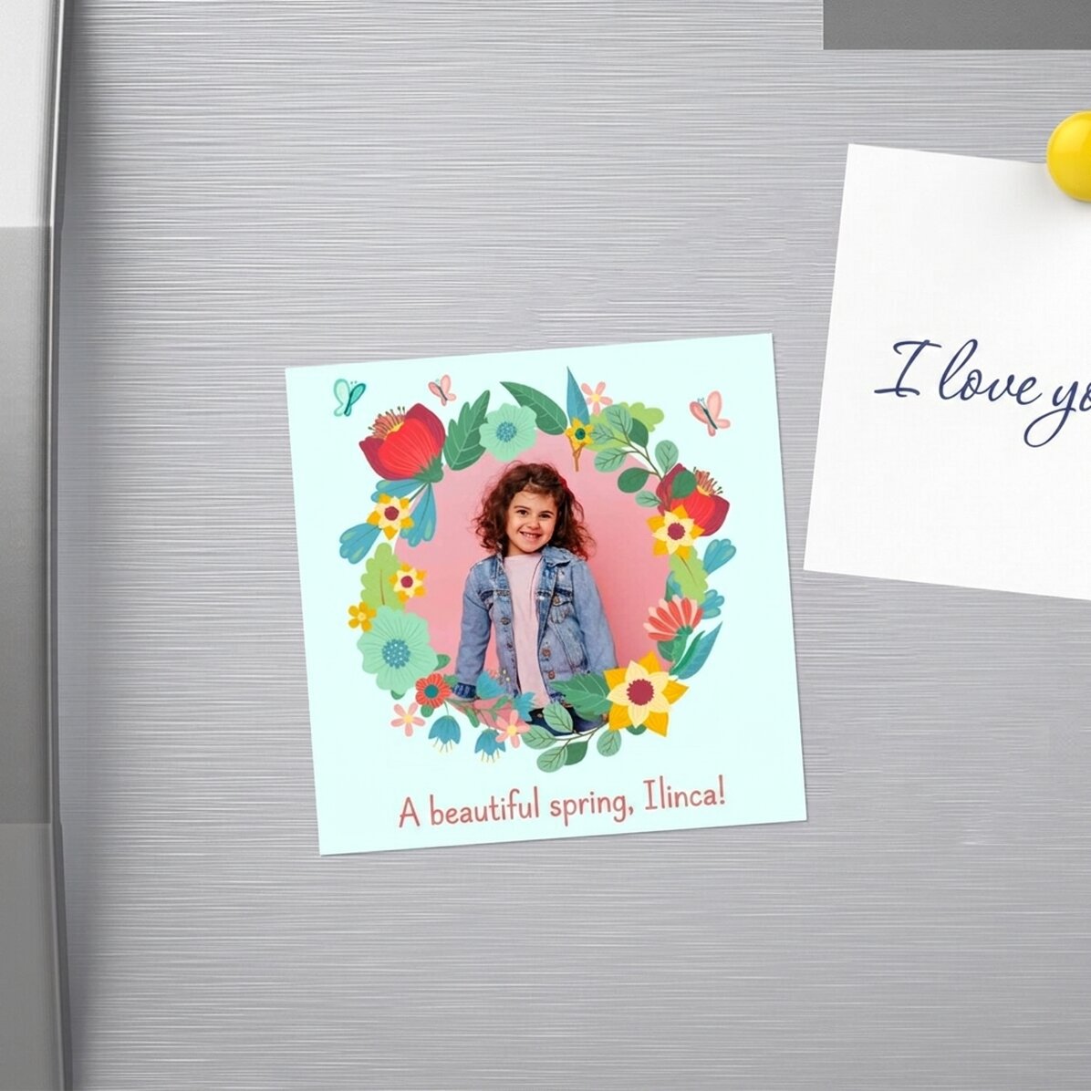 Magnete 10x10 personalizzato con una foto e un testo - Fiori
