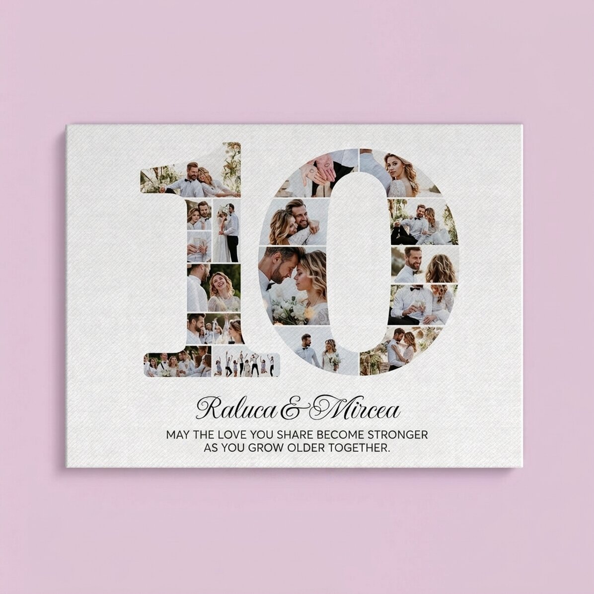 Quadro su tela personalizzato con il numero 10, foto e messaggio - Anniversario di coppia