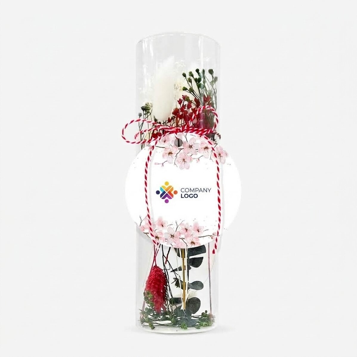 Ciondolo Martisor in vetro con fiori stabilizzati, personalizzato con logo - Fiori