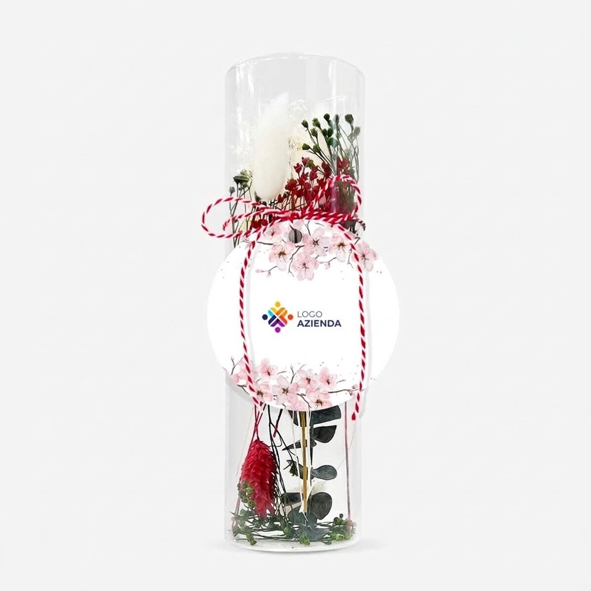 Ciondolo Martisor in vetro con fiori stabilizzati, personalizzato con logo - Fiori