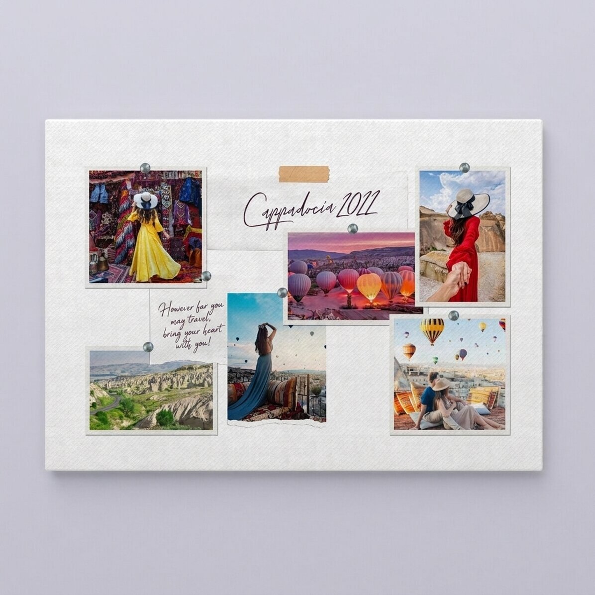 Quadro su tela personalizzato in formato orizzontale con 6 foto e testo - La tua vacanza