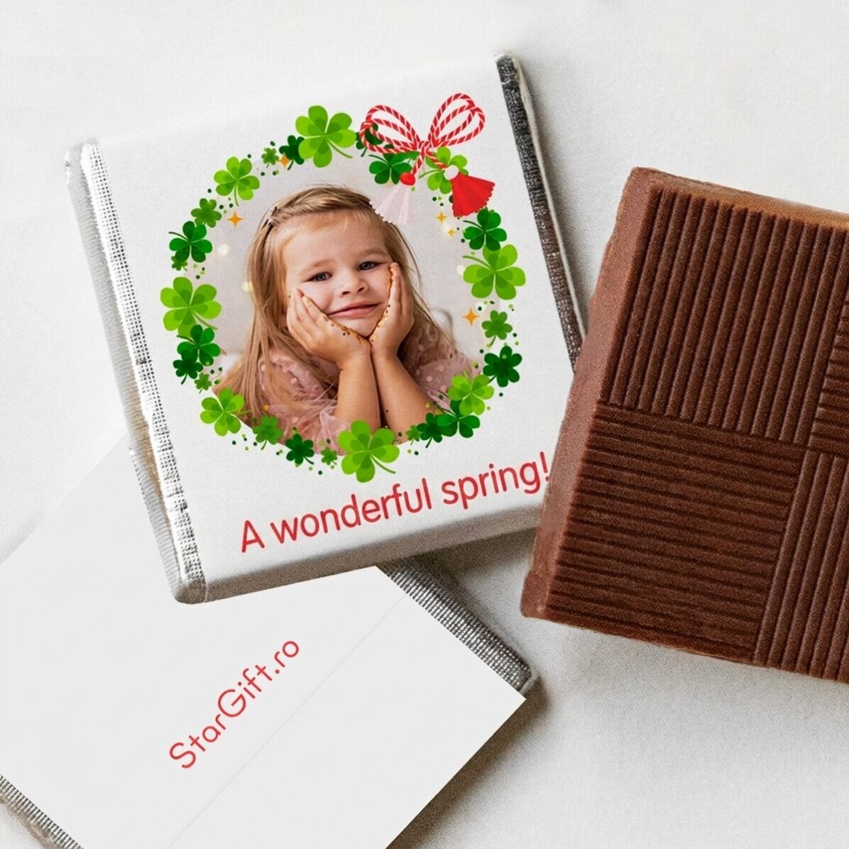 Mini cioccolatino personalizzato con foto e messaggio “trifoglio”