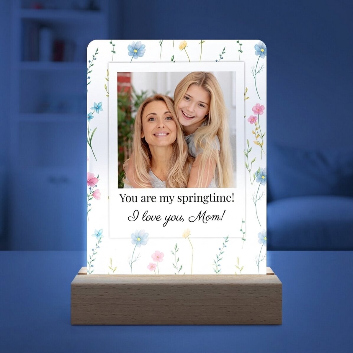 Lampada da comodino a LED personalizzata con foto e messaggio - Floral