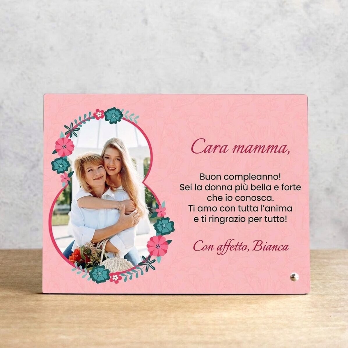 Cornice da scrivania personalizzata con foto e messaggio - 8 marzo