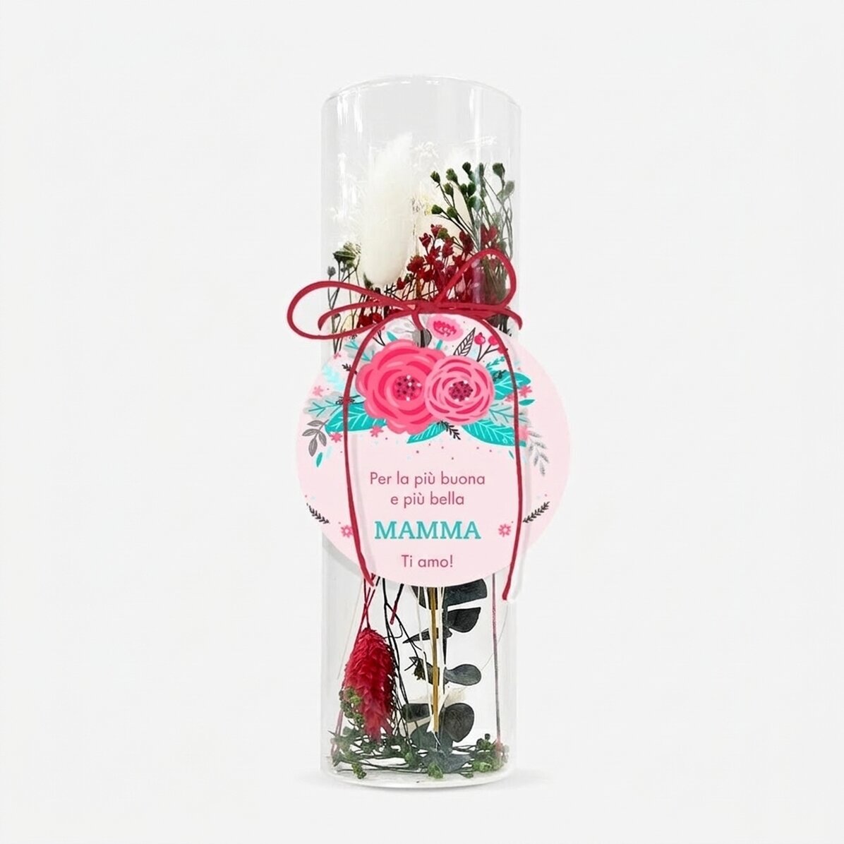 Decorazione in vetro con fiori stabilizzati personalizzata con una scritta - Flowers