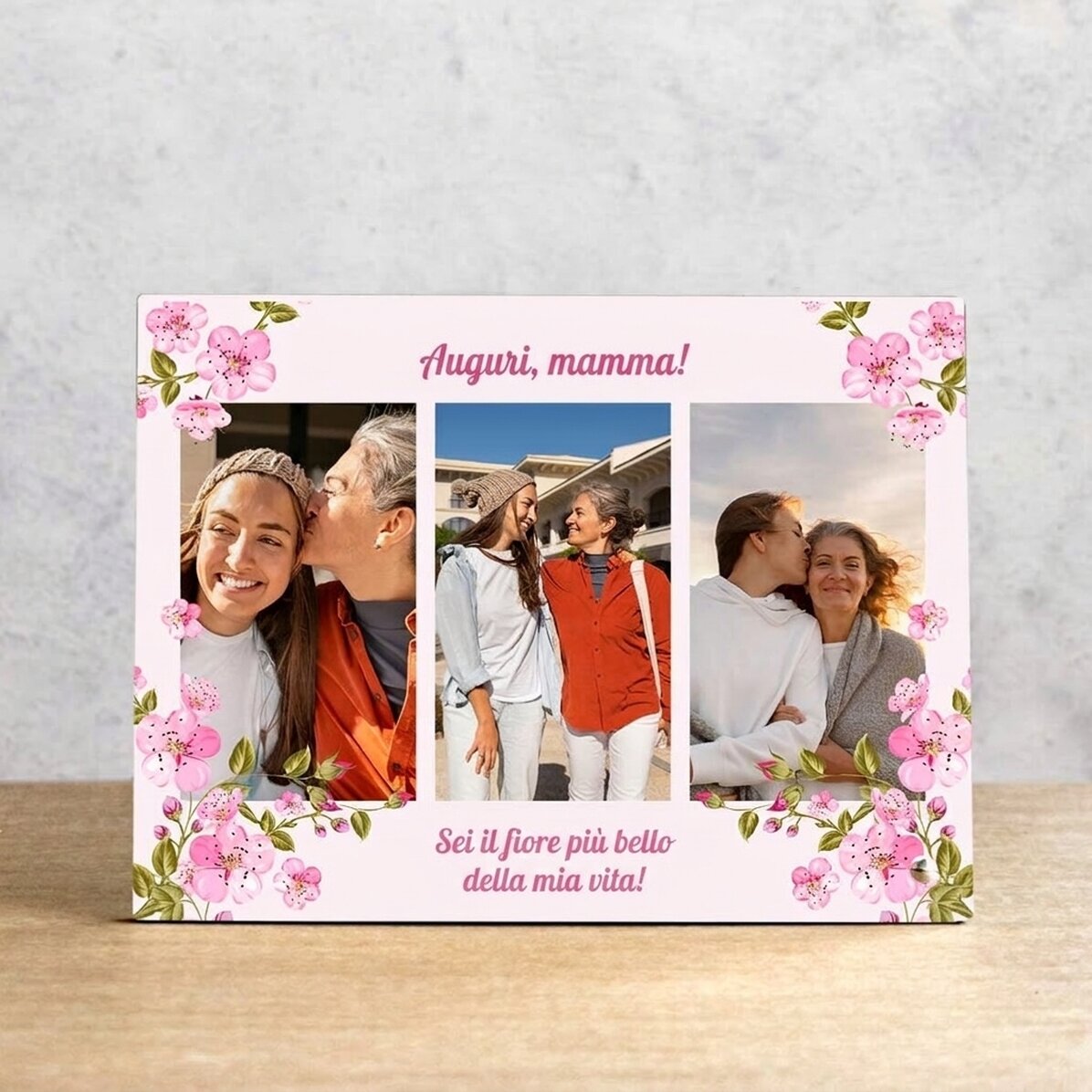 Cornice da scrivania personalizzata con 3 foto e un messaggio - Primavera
