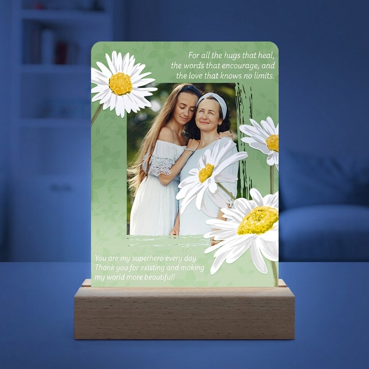 Lampada da comodino a LED personalizzata con foto e testo - Daisies