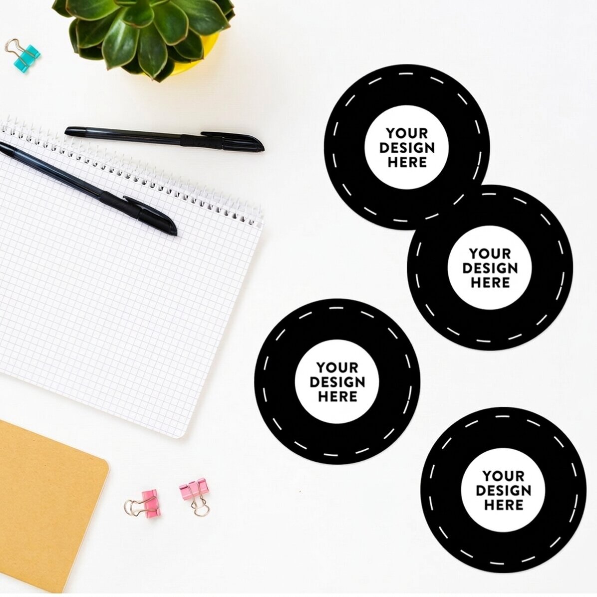Set di 4 adesivi (etichette autoadesive) rotondi, diametro 8,5 cm, personalizzati con la tua grafica