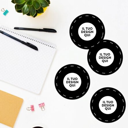 Set di 4 adesivi (etichette autoadesive) rotondi, diametro 8,5 cm, personalizzati con la tua grafica