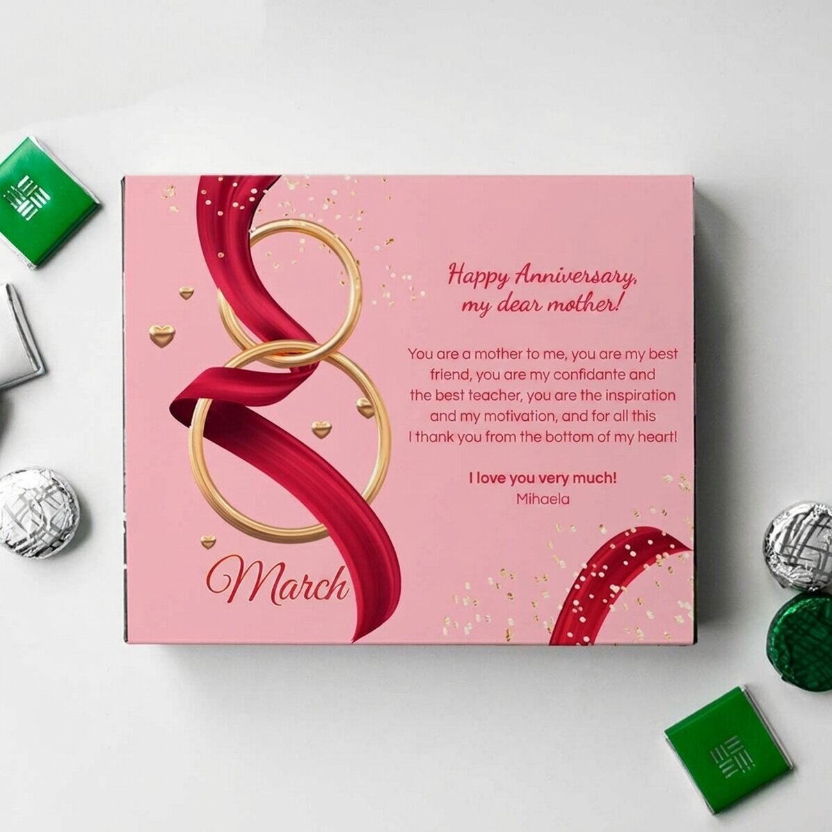 Scatola di cioccolatini personalizzata con messaggio - 8 marzo