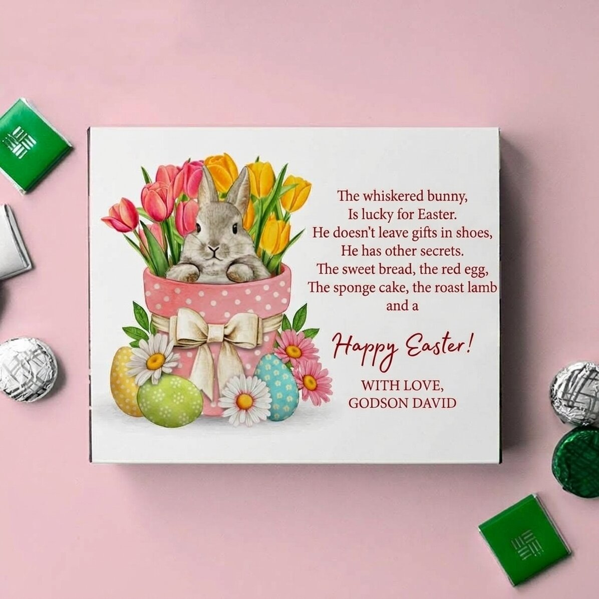 Scatola di cioccolatini personalizzata con messaggio - Buona Pasqua!