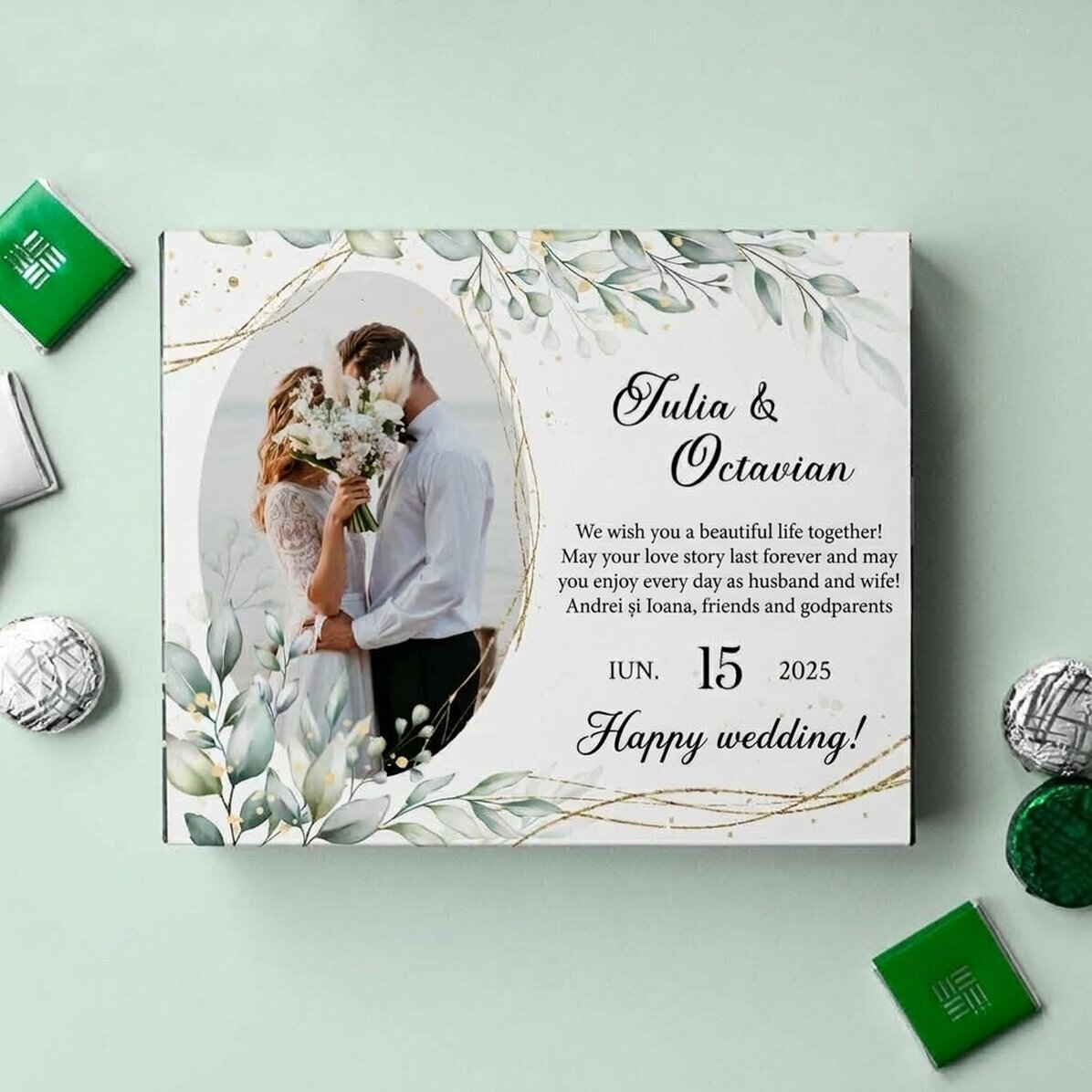 Scatola di cioccolatini personalizzata con un messaggio e una foto - Casa de piatra