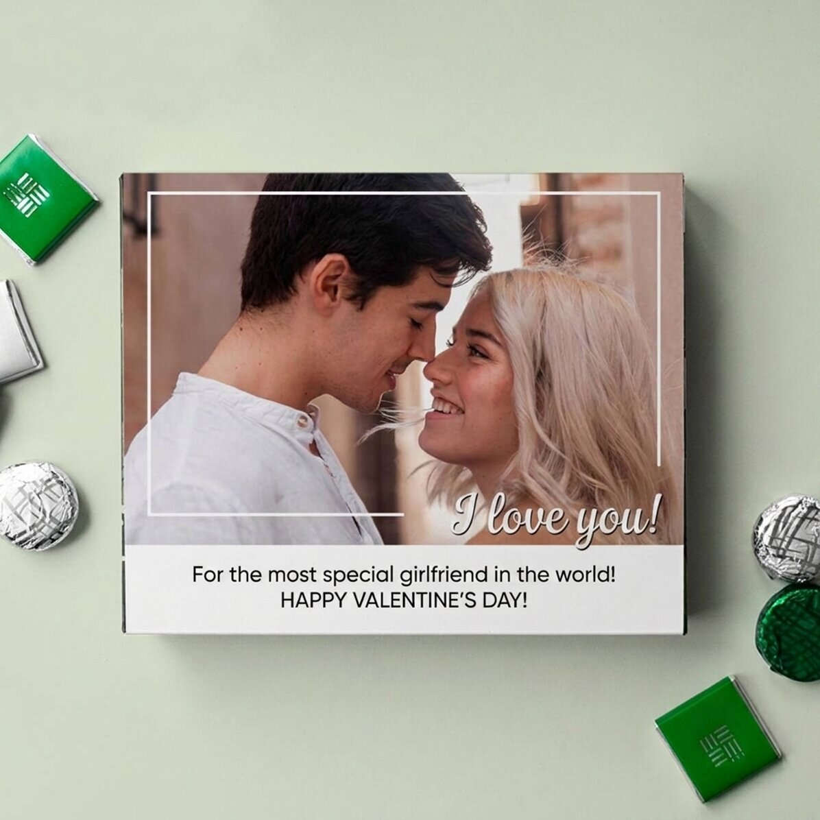Scatola di cioccolatini personalizzata con una foto e un messaggio