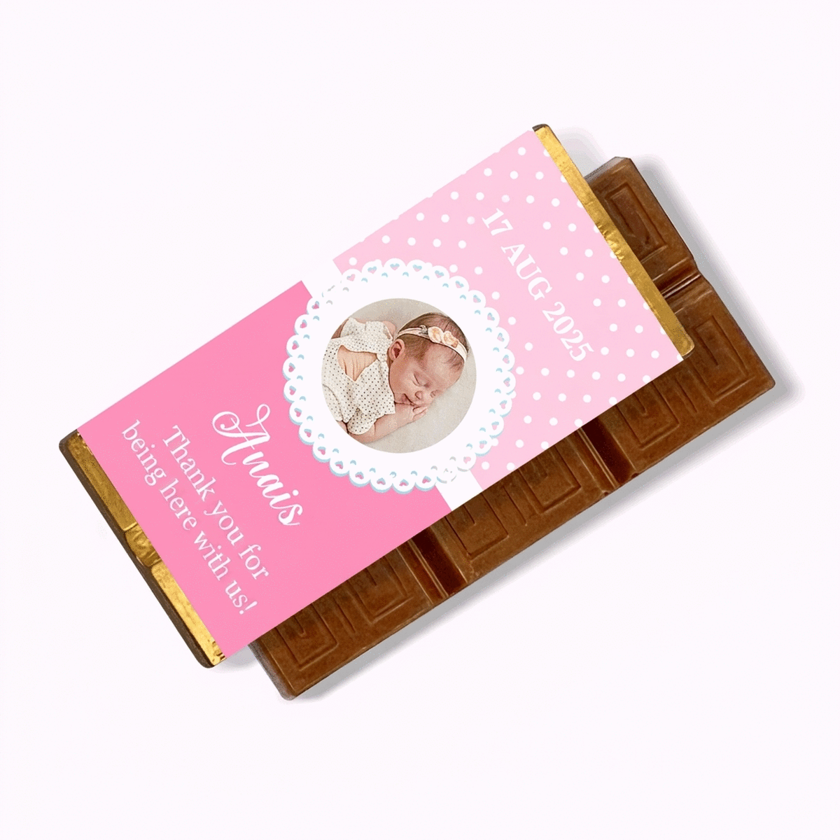 Mini tavoletta di cioccolato personalizzata con foto e testo - Bomboniera per il battesimo