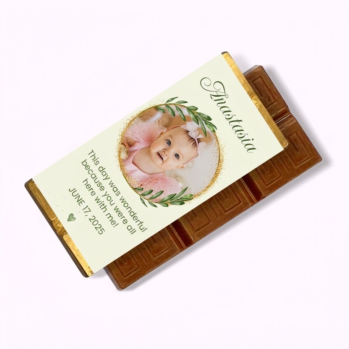 Mini tavoletta di cioccolato personalizzata con foto e messaggio per il battesimo