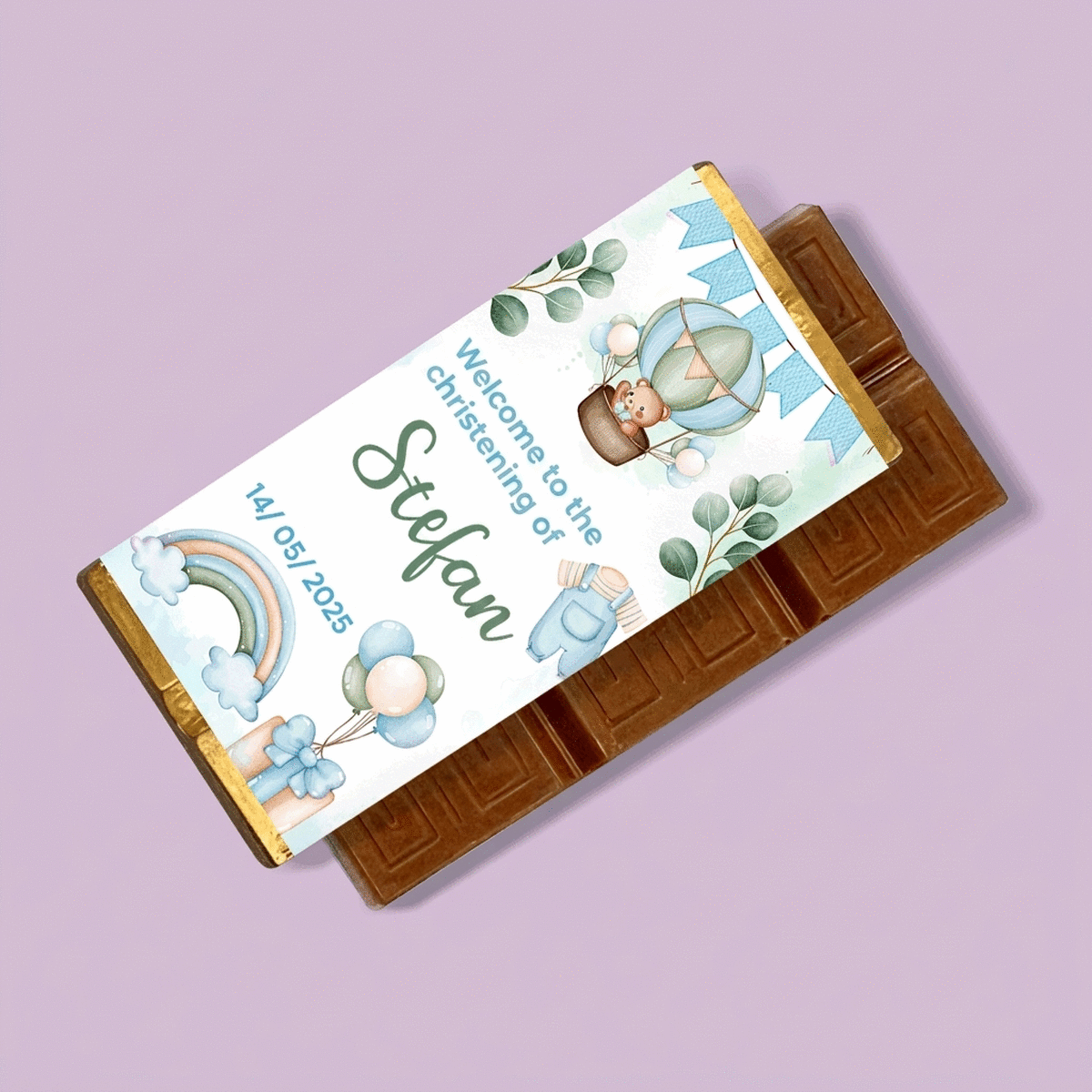 Mini tavoletta di cioccolato personalizzata con messaggio - Bomboniera per il battesimo