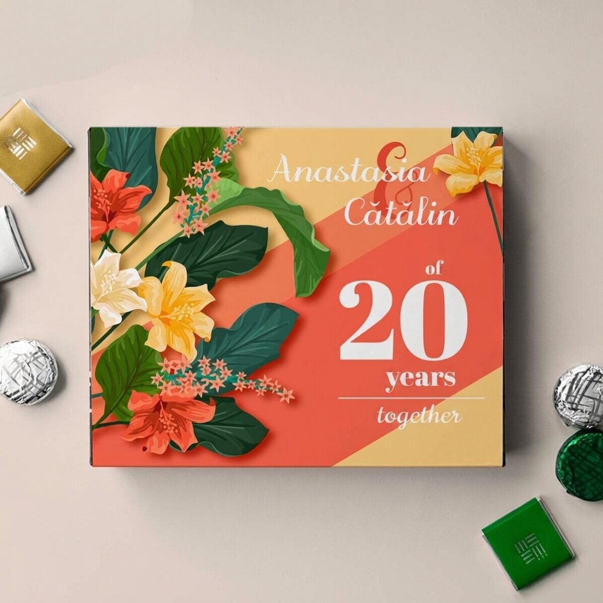Scatola di cioccolatini personalizzata con messaggio - Flowers