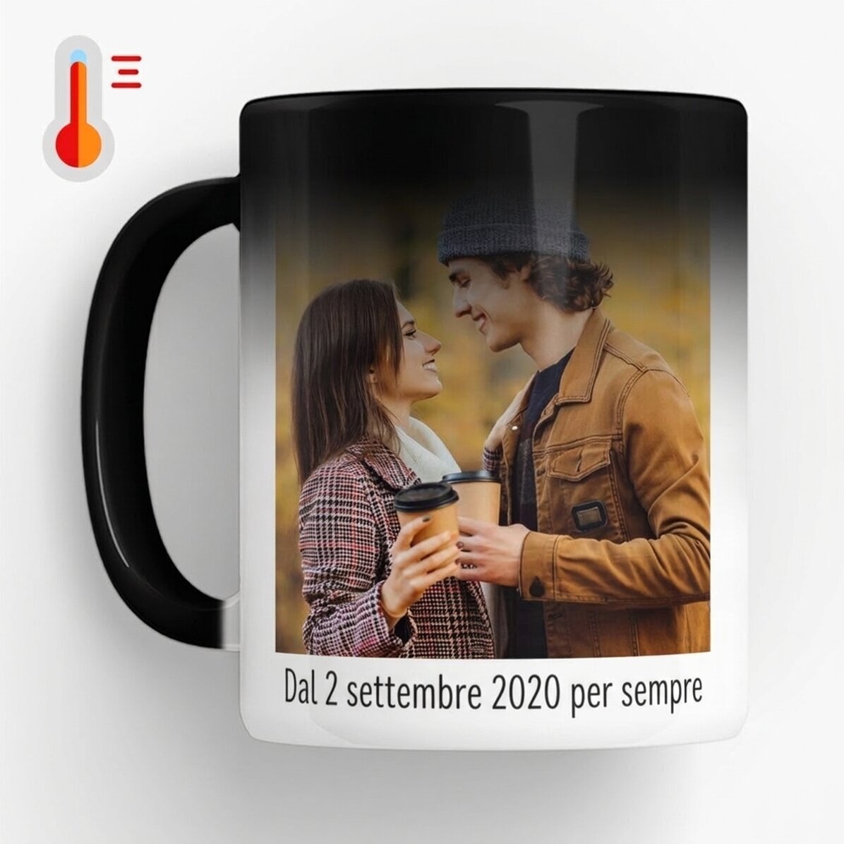 Tazza termosensibile personalizzata con 2 foto e testo