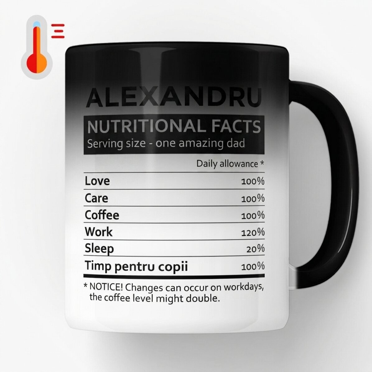 Tazza termosensibile personalizzata con testo - Valori nutrizionali