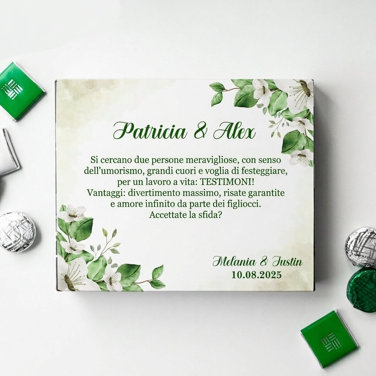 Scatola di cioccolatini personalizzata con scritta - Richiesta di padrinato