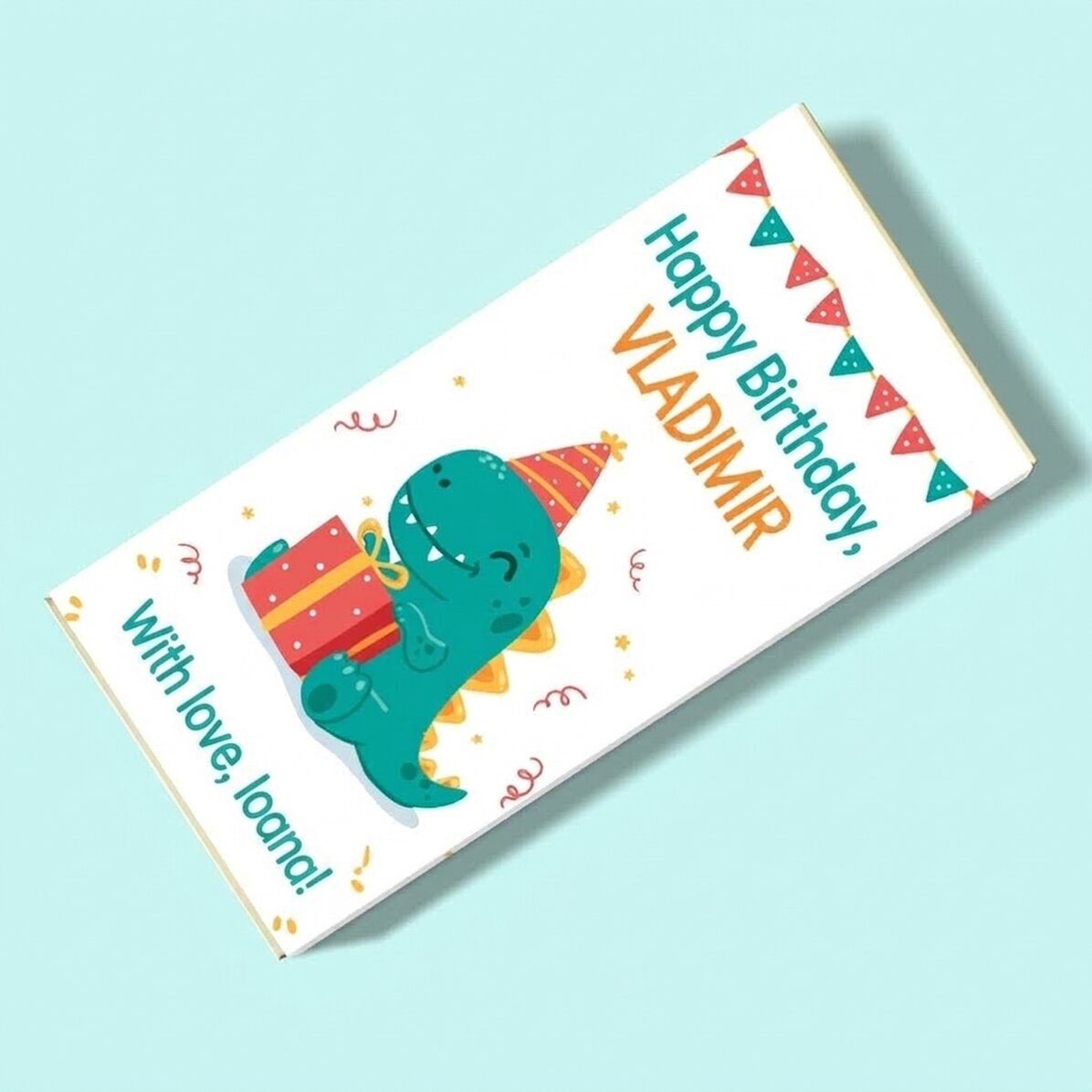 Cioccolato personalizzato con scritta - Happy Dino