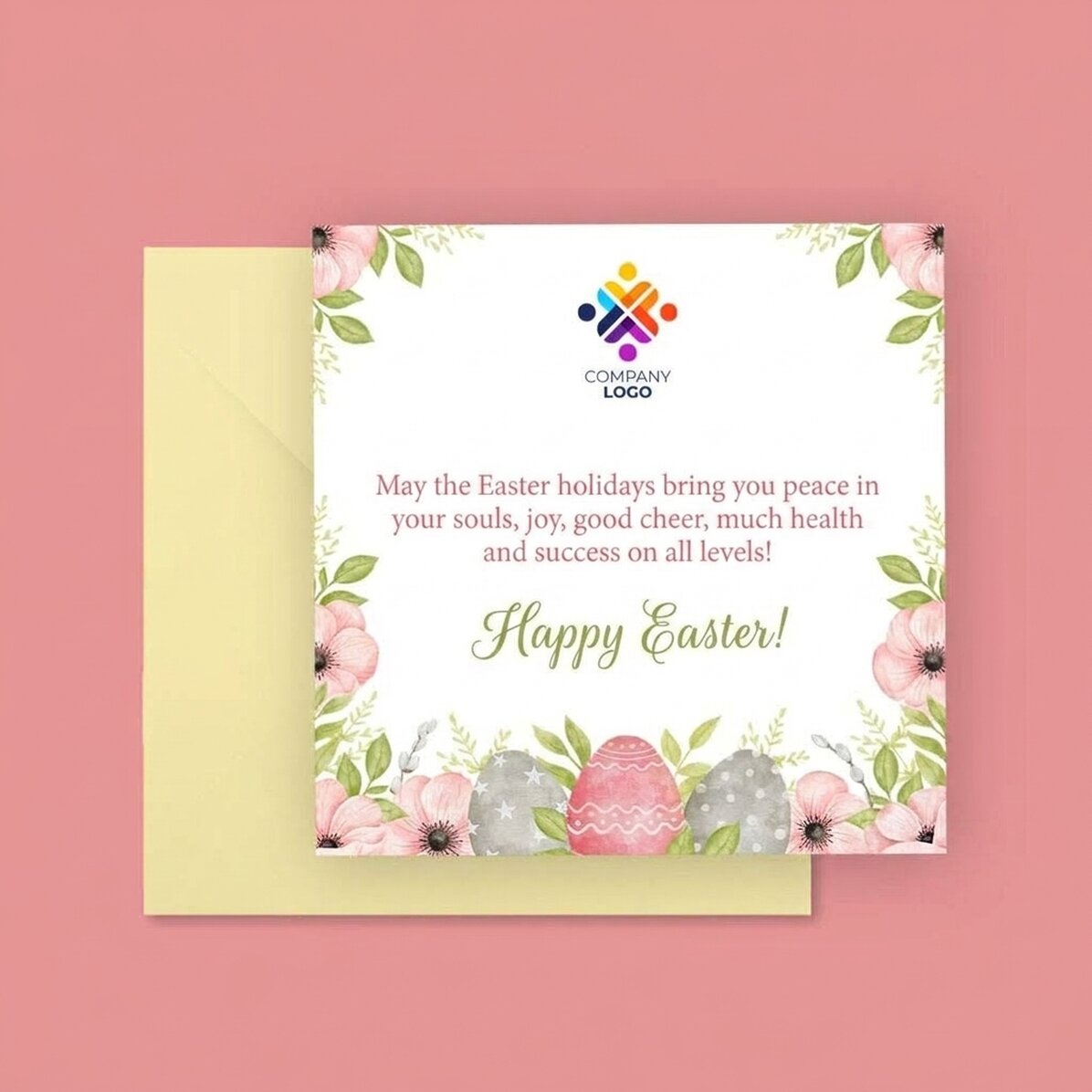 Biglietto quadrato personalizzato con testo e logo - Pasqua