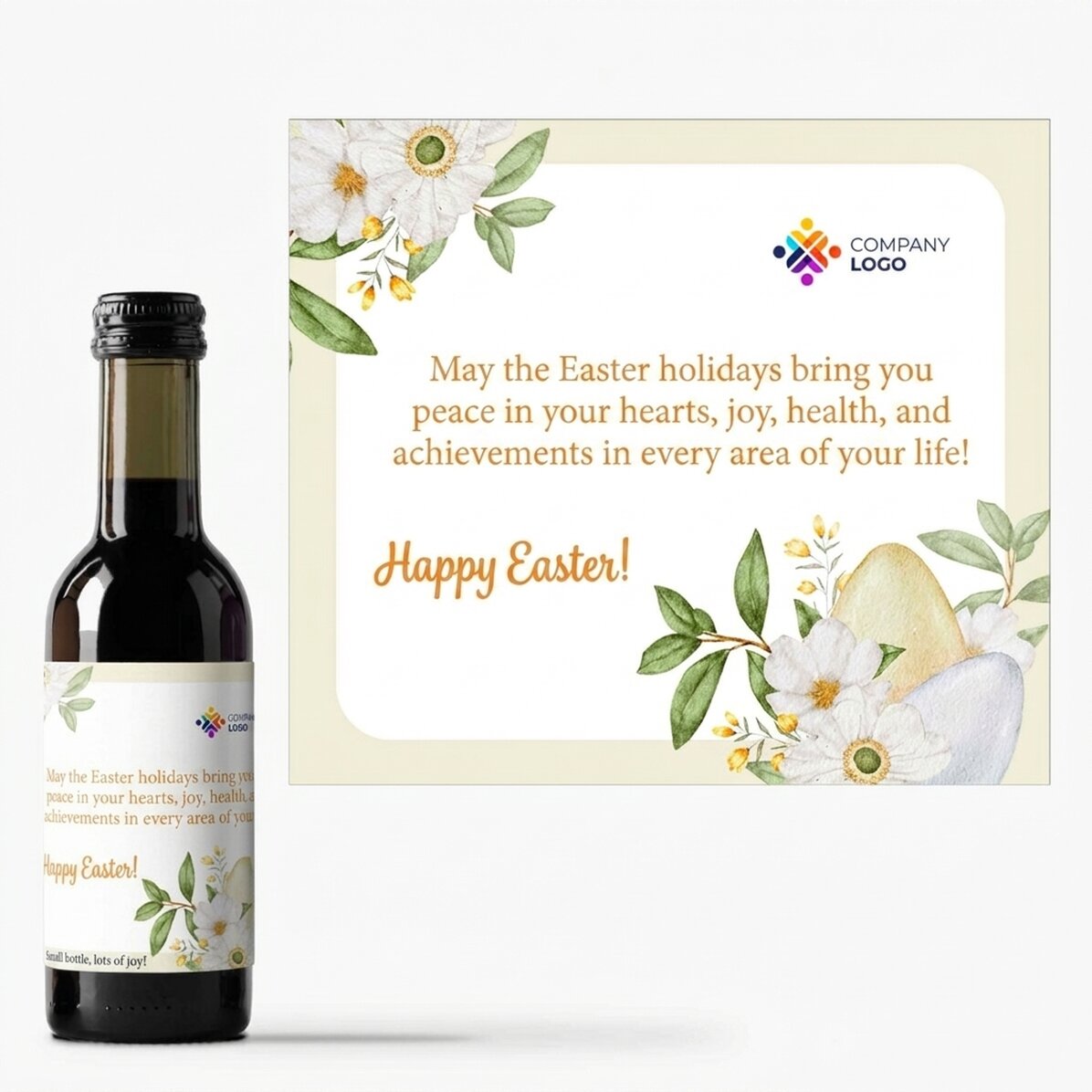 Mini bottiglia di vino personalizzata con logo e messaggio - Pasqua