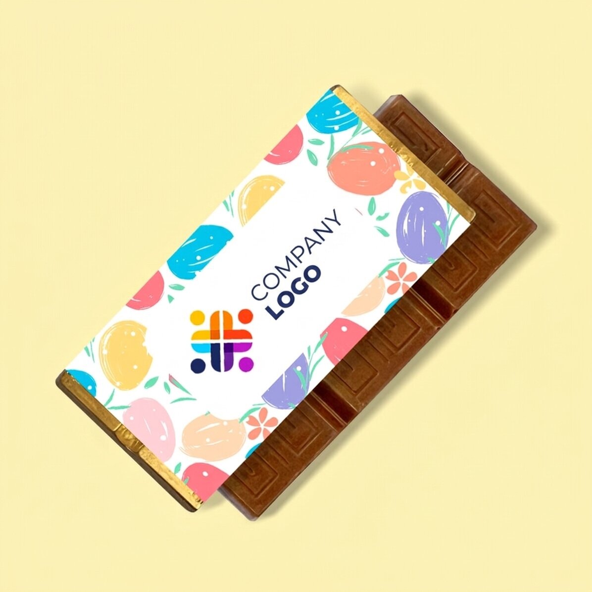 Mini tavoletta di cioccolato personalizzata con logo e messaggio - Uova colorate