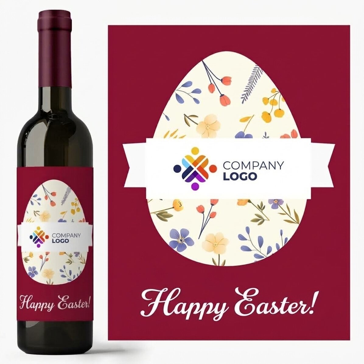 Vino personalizzato con logo e messaggio pasquale