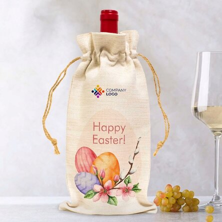 Sacchetto personalizzato per bottiglia di vino con logo e scritta - Buona Pasqua!