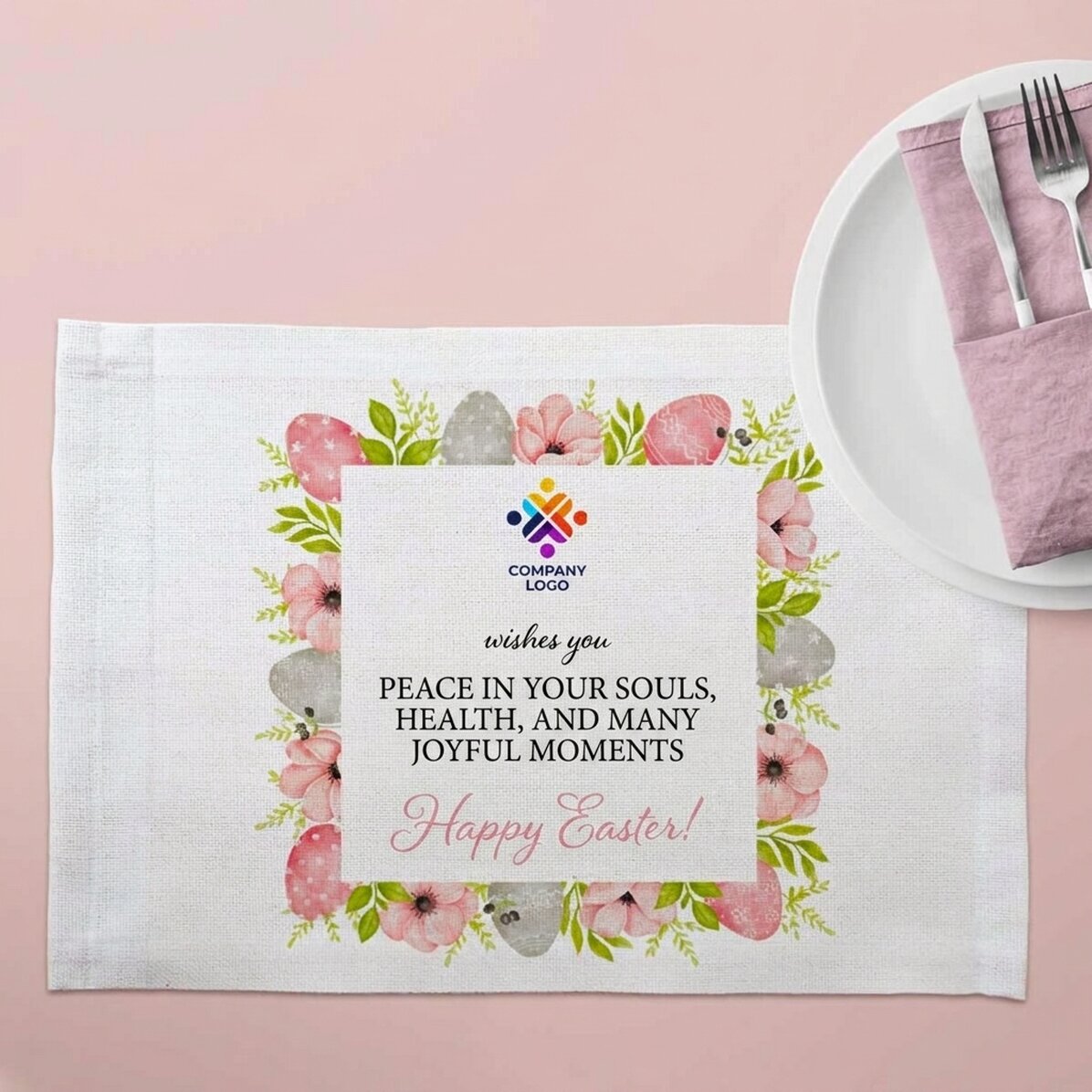 Portapiatto personalizzato con logo e scritta - Buona Pasqua!