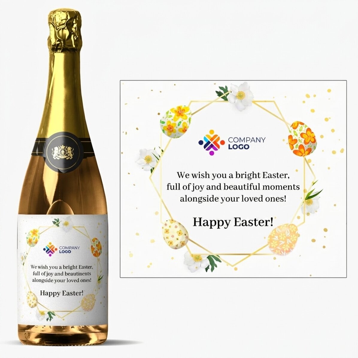 Spumante personalizzato con logo e testo - Auguri di Pasqua