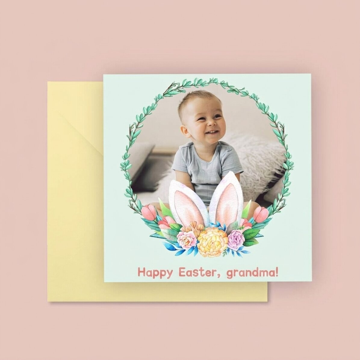 Biglietto quadrato personalizzato con testo e foto - Buona Pasqua!