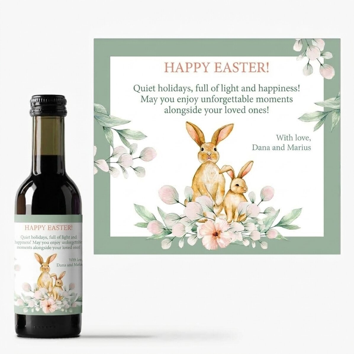 Mini bottiglia di vino personalizzata con messaggio - Buona Pasqua!