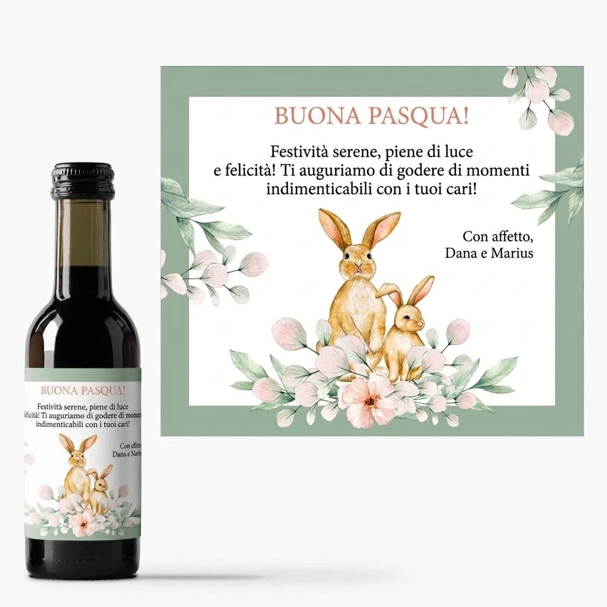 Mini bottiglia di vino personalizzata con messaggio - Buona Pasqua!