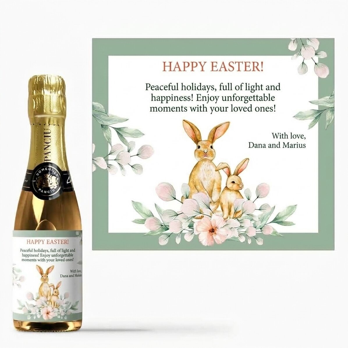 Mini bottiglia di spumante personalizzata con messaggio - Buona Pasqua!