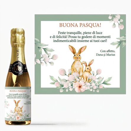Mini bottiglia di spumante personalizzata con messaggio - Buona Pasqua!