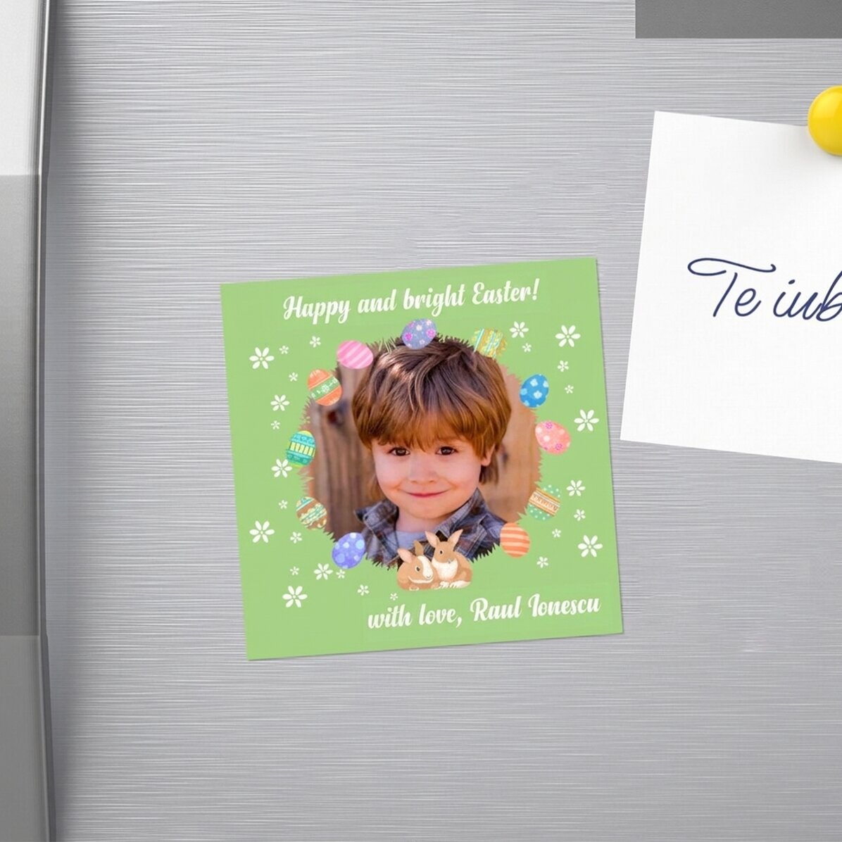 Magnete 10x10 personalizzato con una foto e un testo - Pasqua